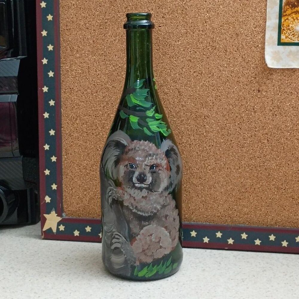 Upcycled Hand-Painted Koala Bear Decorative Wine Bottle Shelf Decoration